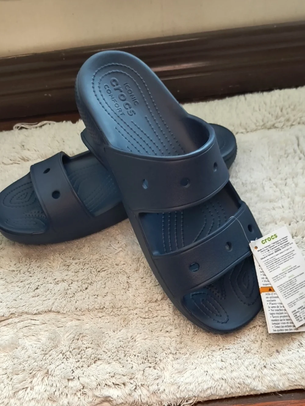 CROCS Men's Size 10 Double-Strap Slide Sandals in Navy
